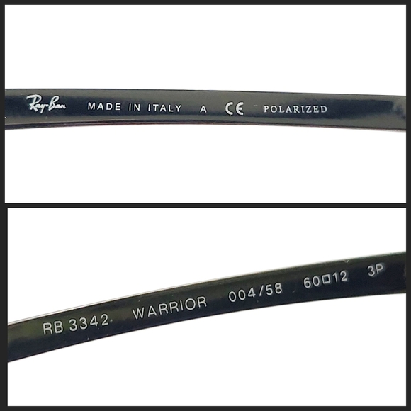 Ray-Ban Polarized Aviator RB3342 Warrior Sunglasses Black Silver Italy Unisex - Picture 3 of 7